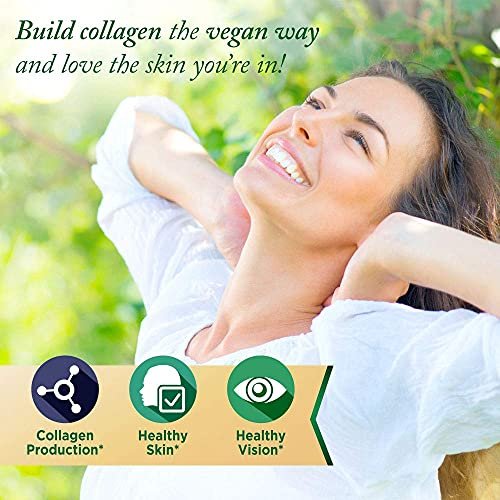 Veganer Collagen Builder – Biologische Vollwertkost aus Obst & Gemüse, Silizium, Lutein, Vitamin C, Biotin, Traubenkern – Aminosäuren Glycin, Lysin & Prolin Collagen-Booster (30 Portionen, Tabletten)
