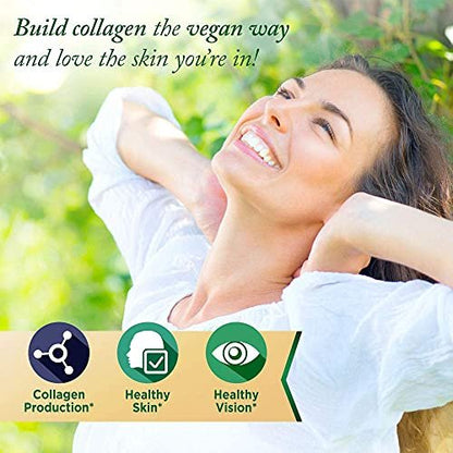 Veganer Collagen Builder – Biologische Vollwertkost aus Obst & Gemüse, Silizium, Lutein, Vitamin C, Biotin, Traubenkern – Aminosäuren Glycin, Lysin & Prolin Collagen-Booster (30 Portionen, Tabletten)