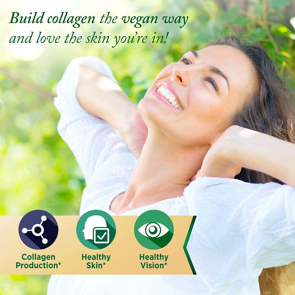 Veganer Collagen Builder – Biologische Vollwertkost aus Obst & Gemüse, Silizium, Lutein, Vitamin C, Biotin, Traubenkern – Aminosäuren Glycin, Lysin & Prolin Collagen-Booster (30 Portionen, Tabletten)