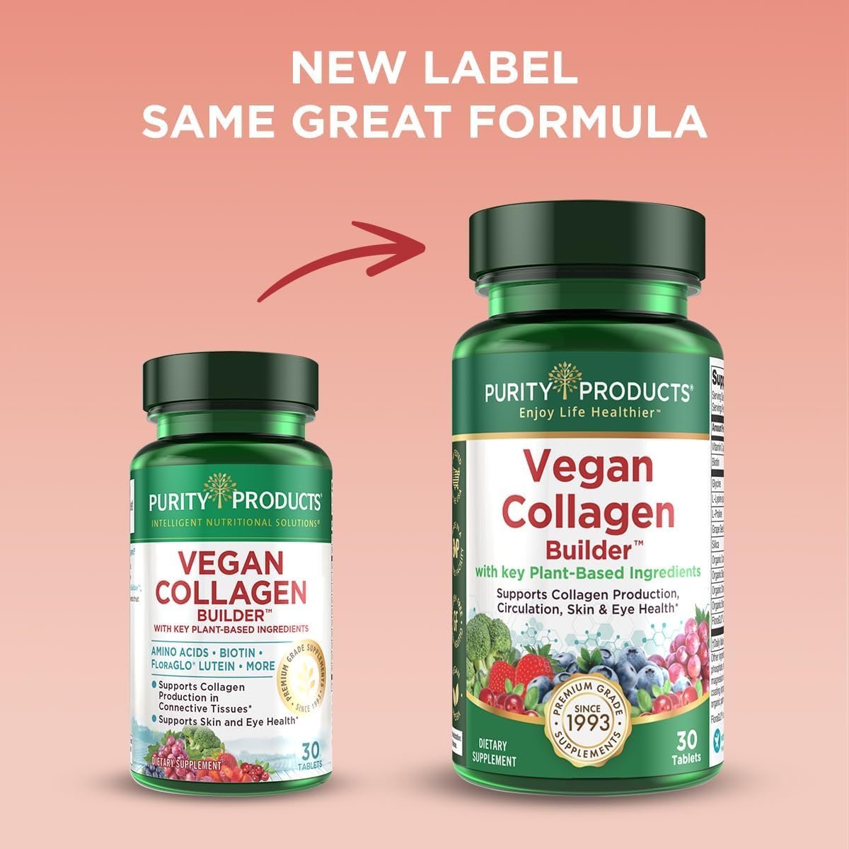 Veganer Collagen Builder – Biologische Vollwertkost aus Obst & Gemüse, Silizium, Lutein, Vitamin C, Biotin, Traubenkern – Aminosäuren Glycin, Lysin & Prolin Collagen-Booster (30 Portionen, Tabletten)