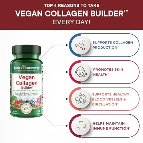 Veganer Collagen Builder – Biologische Vollwertkost aus Obst & Gemüse, Silizium, Lutein, Vitamin C, Biotin, Traubenkern – Aminosäuren Glycin, Lysin & Prolin Collagen-Booster (30 Portionen, Tabletten)