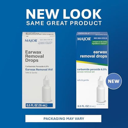 MAJOR Ohrenschmalzentfernungstropfen mit 6,5% Carbamidperoxid – Sanfte & sichere Ohrenreinigung für Erwachsene & Kinder ab 12 Jahren – Ohrenreinigungslösung, 0,5 Fl. Oz. (15 ml) (Packung mit 1)