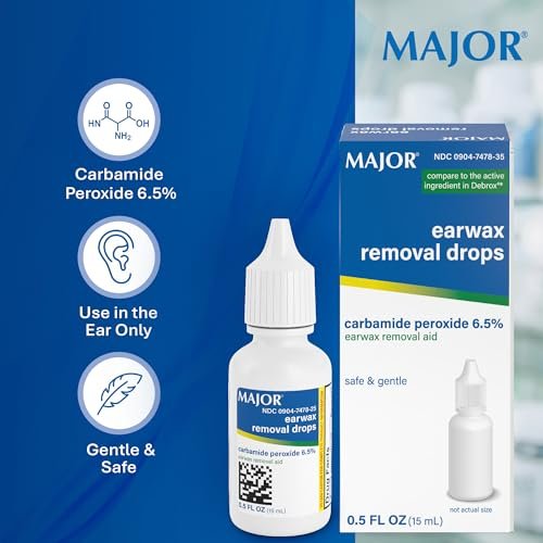 MAJOR Ohrenschmalzentfernungstropfen mit 6,5% Carbamidperoxid – Sanfte & sichere Ohrenreinigung für Erwachsene & Kinder ab 12 Jahren – Ohrenreinigungslösung, 0,5 Fl. Oz. (15 ml) (Packung mit 1)