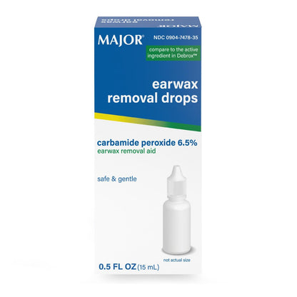 MAJOR Ohrenschmalzentfernungstropfen mit 6,5% Carbamidperoxid – Sanfte & sichere Ohrenreinigung für Erwachsene & Kinder ab 12 Jahren – Ohrenreinigungslösung, 0,5 Fl. Oz. (15 ml) (Packung mit 1)