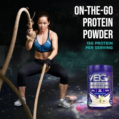 Vega Protein Made Simple Pflanzliches Vanille-Proteinpulver mit 15 g Protein – Stevia-frei, saubere Ernährung – 9,2 oz (10 Portionen)