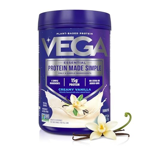 Vega Protein Made Simple Pflanzliches Vanille-Proteinpulver mit 15 g Protein – Stevia-frei, saubere Ernährung – 9,2 oz (10 Portionen)
