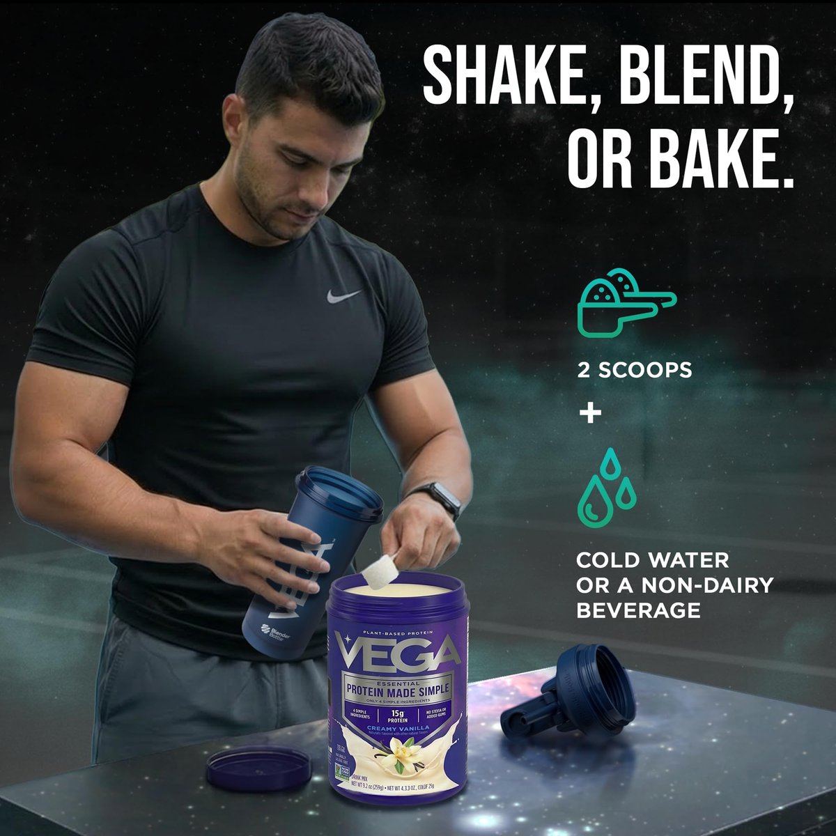 Vega Protein Made Simple Pflanzliches Vanille-Proteinpulver mit 15 g Protein – Stevia-frei, saubere Ernährung – 9,2 oz (10 Portionen)