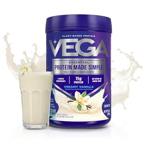 Vega Protein Made Simple Pflanzliches Vanille-Proteinpulver mit 15 g Protein – Stevia-frei, saubere Ernährung – 9,2 oz (10 Portionen)