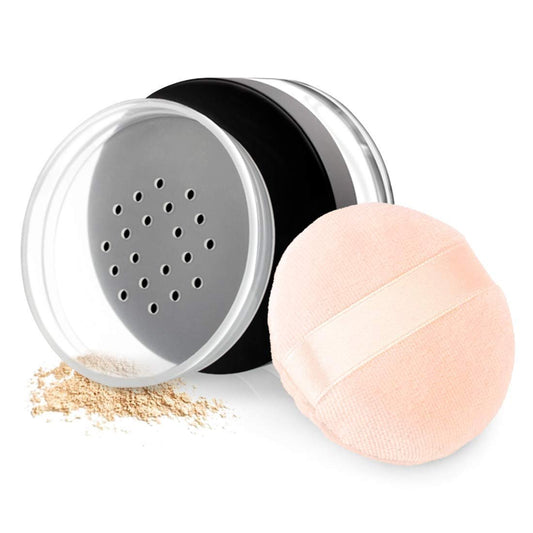 Kalevel Leerer Puderbehälter 50 ml mit Puff, lockere Gesichtsbox aus Kunststoff, nachfüllbare Reisebehälter mit Sieb und Deckel