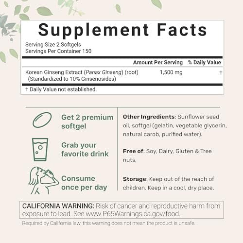 Micro Ingredients Rote Panax Ginseng Nahrungsergänzung 300 Softgels | Hochwirksamer koreanischer Ginsengwurzelextrakt | Unterstützt Energie und Immunsystem | Non-GMO*