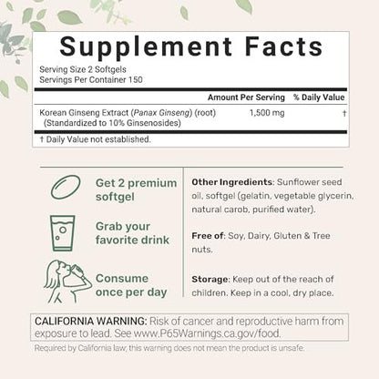 Micro Ingredients Rote Panax Ginseng Nahrungsergänzung 300 Softgels | Hochwirksamer koreanischer Ginsengwurzelextrakt | Unterstützt Energie und Immunsystem | Non-GMO*