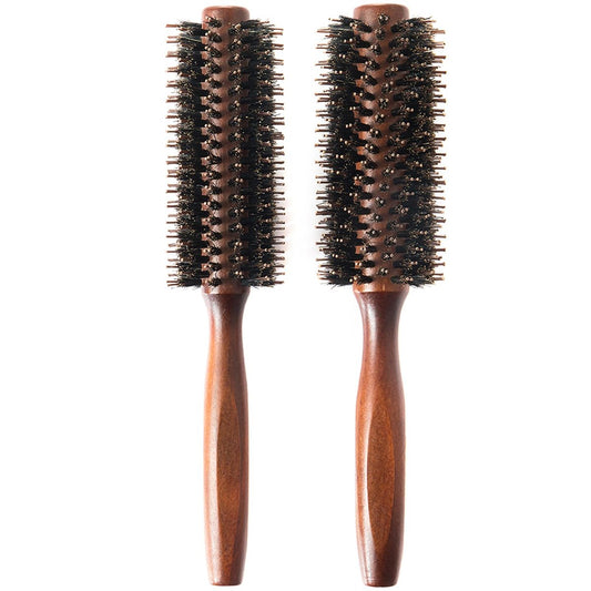 Rundbürsten-Set aus Wildschweinborsten mit Nylonstiften und Holzgriff zum Glätten, Locken, Volumengeben und Entwirren (2-in-1)
