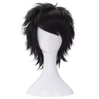 Morvally Kurze, messy schwarze hitzebeständige Kunsthaarperücke für Cosplay, Halloween, Anime