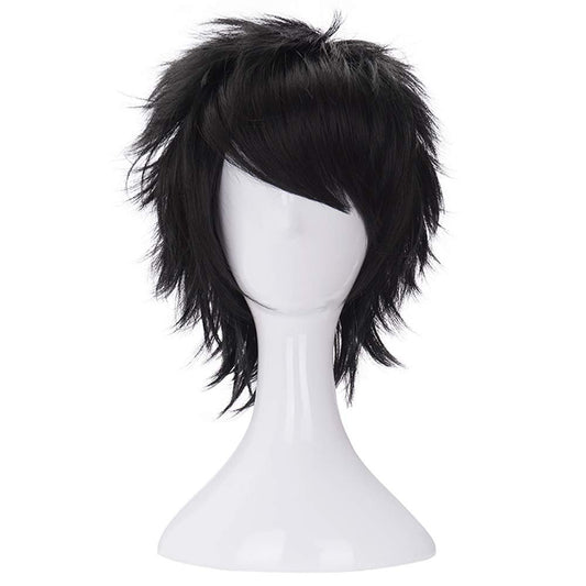 Morvally Kurze, messy schwarze hitzebeständige Kunsthaarperücke für Cosplay, Halloween, Anime