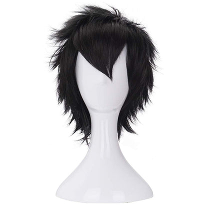 Morvally Kurze, messy schwarze hitzebeständige Kunsthaarperücke für Cosplay, Halloween, Anime
