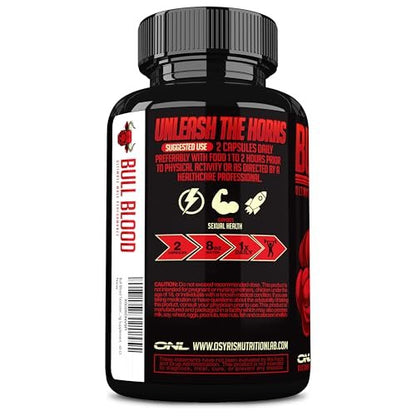 ONL Bull Blood Testosteron-Booster für Männer – Steigerung von Stärke, Ausdauer und Vitalität mit Maca-Wurzel, Bockshornklee, Tribulus Terrestris und Tongkat Ali – 60 Kapseln