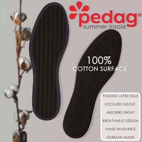 Pedag Summer Einlegesohlen aus reiner Baumwollfrottee, handgefertigt in Deutschland, absorbiert Schweiß & kontrolliert Gerüche, ideal für das Tragen ohne Socken, waschbar, US Damen 8/ Herren 5/ EU 38, Schwarz, 3 Paar