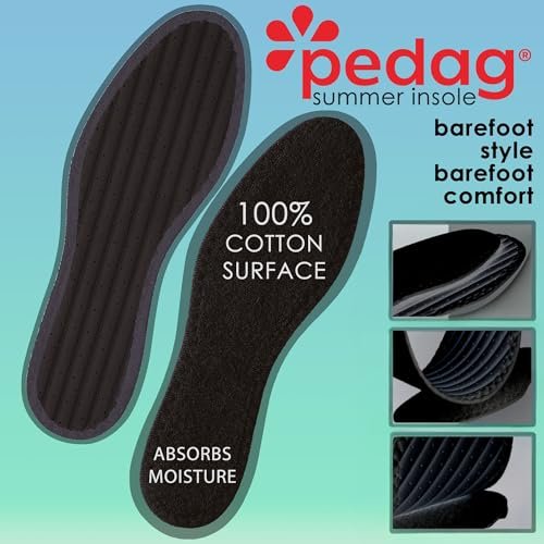 Pedag Summer Einlegesohlen aus reiner Baumwollfrottee, handgefertigt in Deutschland, absorbiert Schweiß & kontrolliert Gerüche, ideal für das Tragen ohne Socken, waschbar, US Damen 8/ Herren 5/ EU 38, Schwarz, 3 Paar