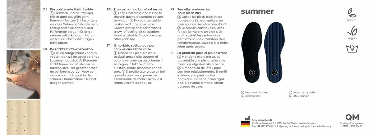 Pedag Summer Einlegesohlen aus reiner Baumwollfrottee, handgefertigt in Deutschland, absorbiert Schweiß & kontrolliert Gerüche, ideal für das Tragen ohne Socken, waschbar, US Damen 8/ Herren 5/ EU 38, Schwarz, 3 Paar