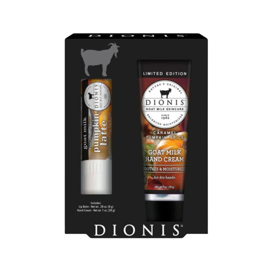 Dionis Ziegenmilch Karamell Kürbis Gewürz Handcreme und Kürbis Latte Lippenbalsam Set