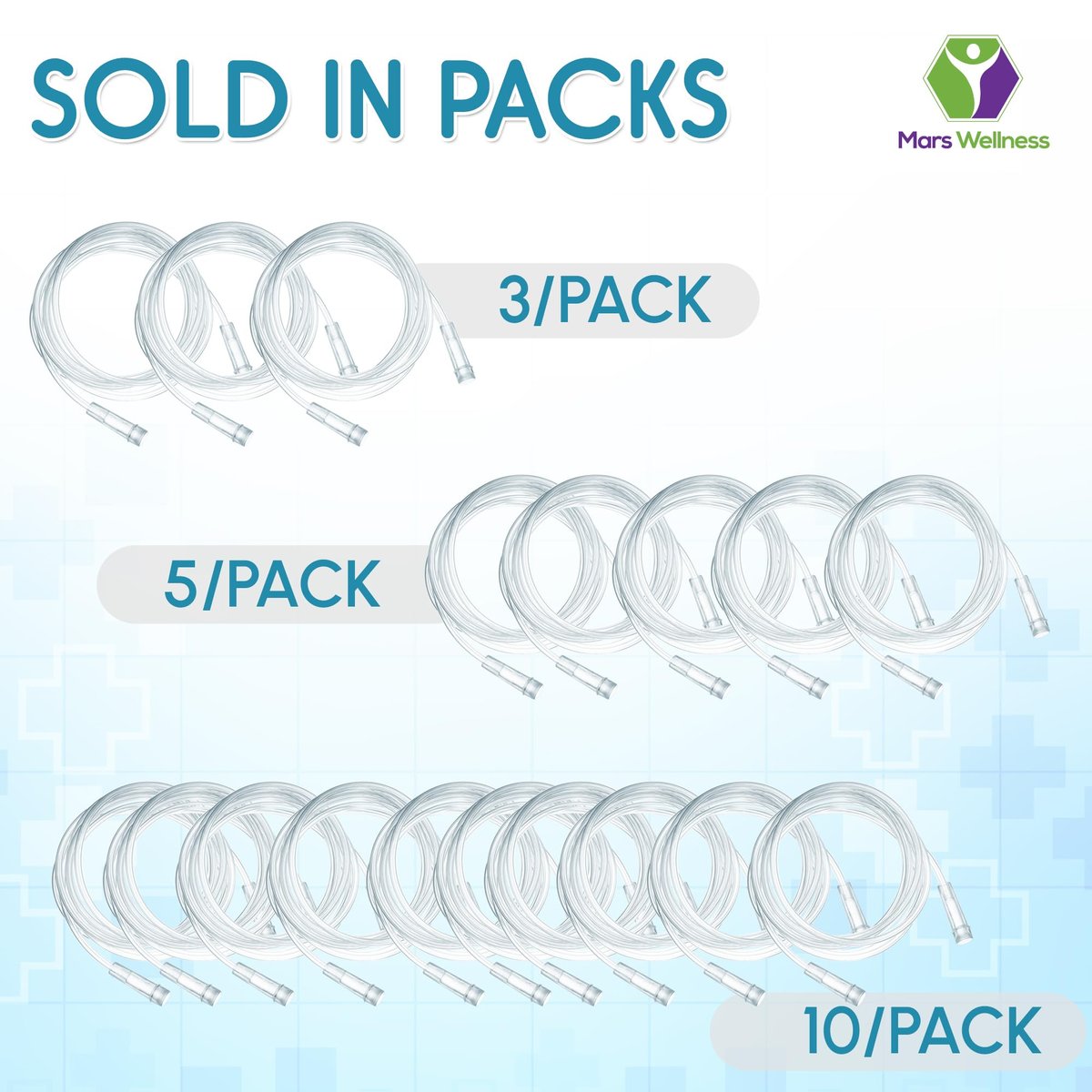 Mars Wellness Sauerstoffschlauch - Premium klarer, knickfester Sauerstoffschlauch - 2,1 m - 3er-Pack