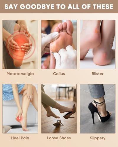 ONUEMP Fersenpolster und Metatarsalpolster für Frauen – 3 Paar Fersenhalter und 3 Paar Ballenpolster, Silikon-Einlegesohlen für High Heels, Blasenprävention bei zu großen Schuhen