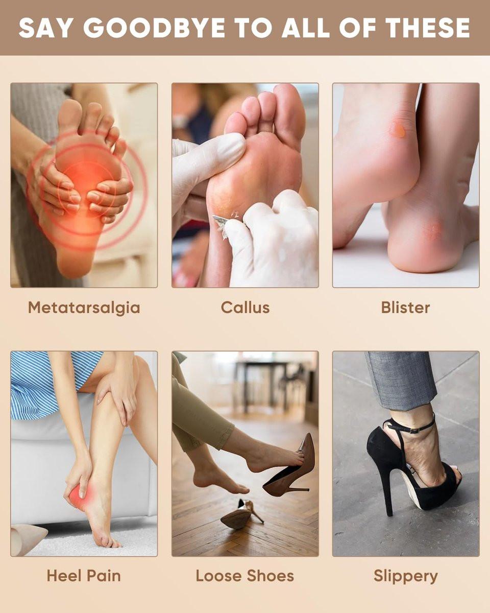 ONUEMP Fersenpolster und Metatarsalpolster für Frauen – 3 Paar Fersenhalter und 3 Paar Ballenpolster, Silikon-Einlegesohlen für High Heels, Blasenprävention bei zu großen Schuhen