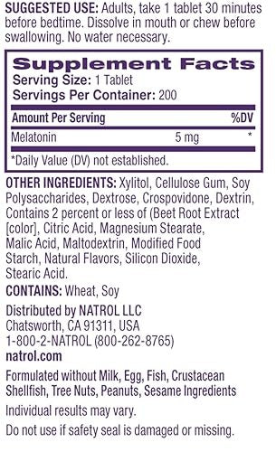 Natrol Melatonin 5mg Fast Dissolve Tabletten – Einschlafhilfe für Erwachsene, Erdbeergeschmack, 200 Tabletten, bis zu 200 Tage Versorgung