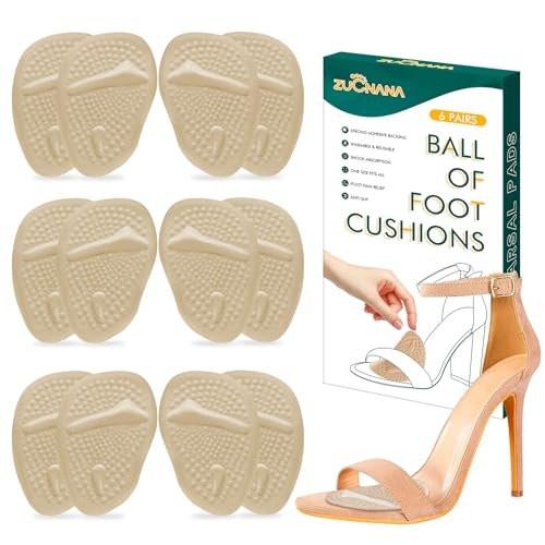 ZUCNANA Ballenpolster (Beige) | Metatarsal Pads für Damen (6 Paar Fußpolster) | Wiederverwendbare Schuheinlagen zur Schmerzlinderung | Rutschfeste Fersenpolster, ideal bei Neurom und Hornhaut