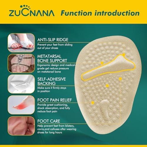 ZUCNANA Ballenpolster (Beige) | Metatarsal Pads für Damen (6 Paar Fußpolster) | Wiederverwendbare Schuheinlagen zur Schmerzlinderung | Rutschfeste Fersenpolster, ideal bei Neurom und Hornhaut