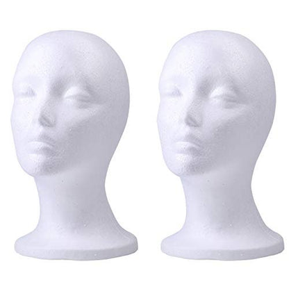 Foraineam 2er-Pack Schaumstoff-Perückenständer, weibliche Mannequin-Perückenhalterung, Kosmetik-Modellkopf, weiße Schaumstoffköpfe für Brillen, Masken, Hüte, Haarverlängerungen