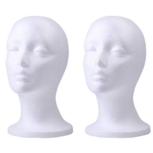 Foraineam 2er-Pack Schaumstoff-Perückenständer, weibliche Mannequin-Perückenhalterung, Kosmetik-Modellkopf, weiße Schaumstoffköpfe für Brillen, Masken, Hüte, Haarverlängerungen