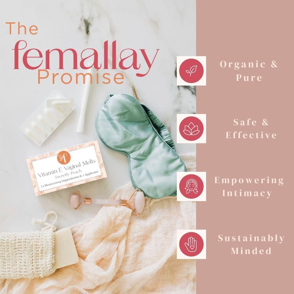 Femallay Bio-Vitamin-E Vaginalzäpfchen – Feuchtigkeit, Komfort & Hydration – Süsser Pfirsich, 14 Stück