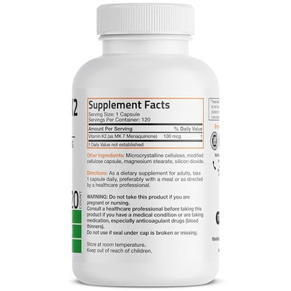 Bronson Vitamin K2 als MK-7 Menaquinon 100 mcg, Nicht-GMO, 120 Kapseln