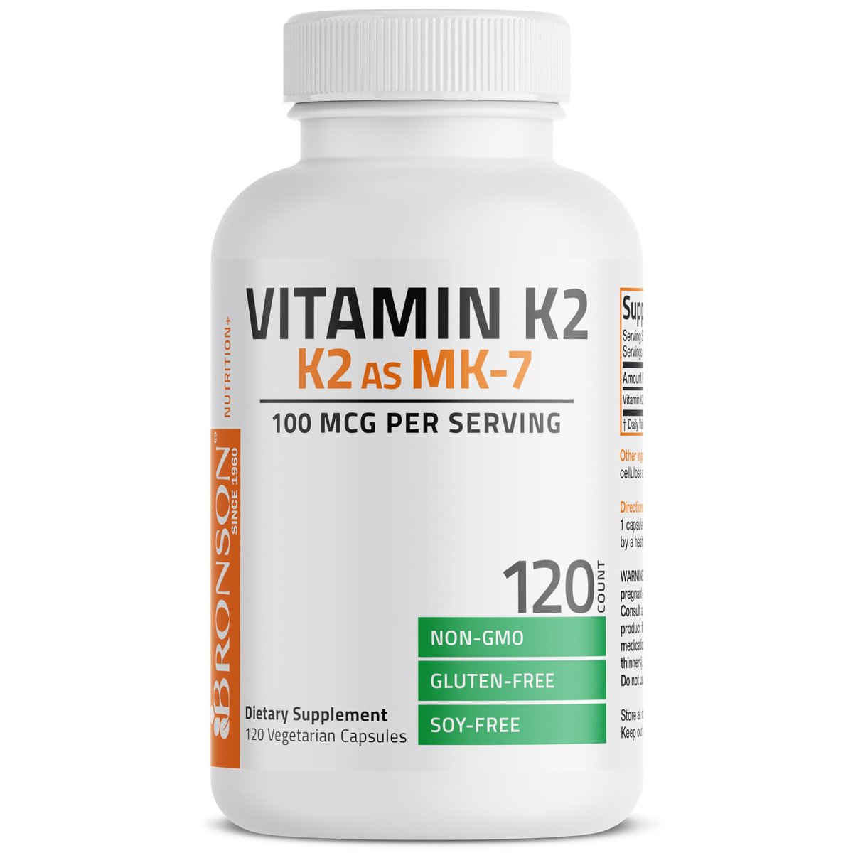 Bronson Vitamin K2 als MK-7 Menaquinon 100 mcg, Nicht-GMO, 120 Kapseln