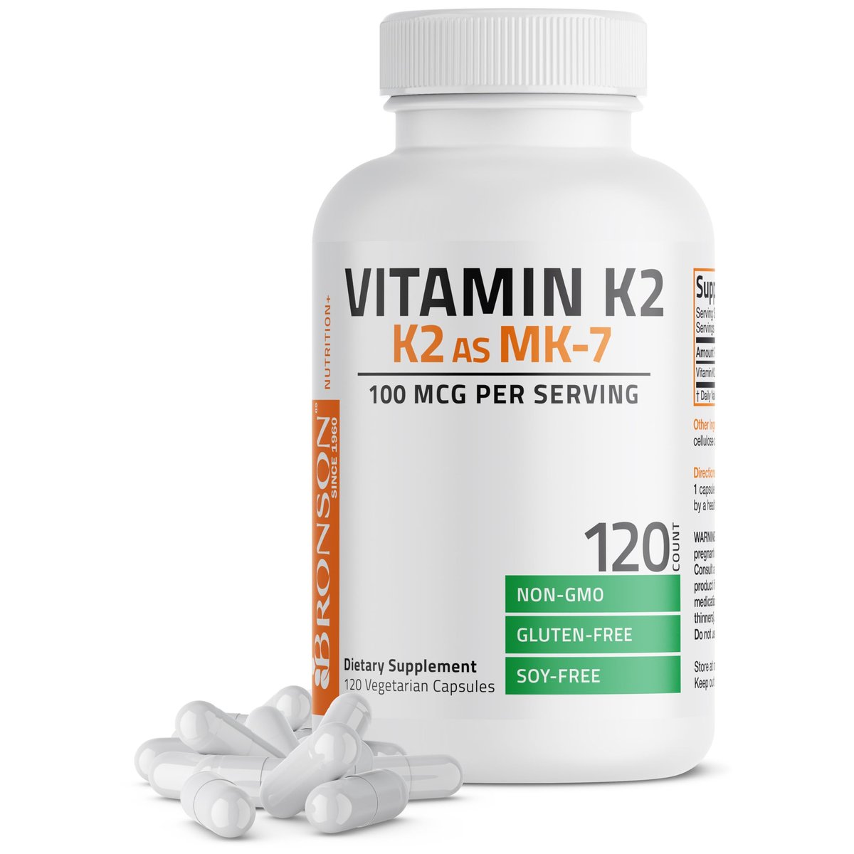 Bronson Vitamin K2 als MK-7 Menaquinon 100 mcg, Nicht-GMO, 120 Kapseln