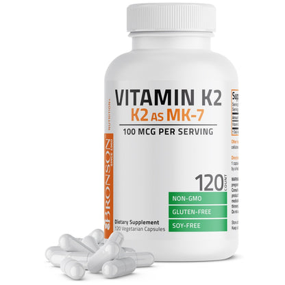 Bronson Vitamin K2 als MK-7 Menaquinon 100 mcg, Nicht-GMO, 120 Kapseln