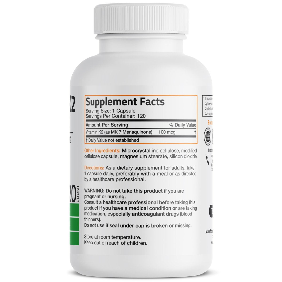 Bronson Vitamin K2 als MK-7 Menaquinon 100 mcg, Nicht-GMO, 120 Kapseln