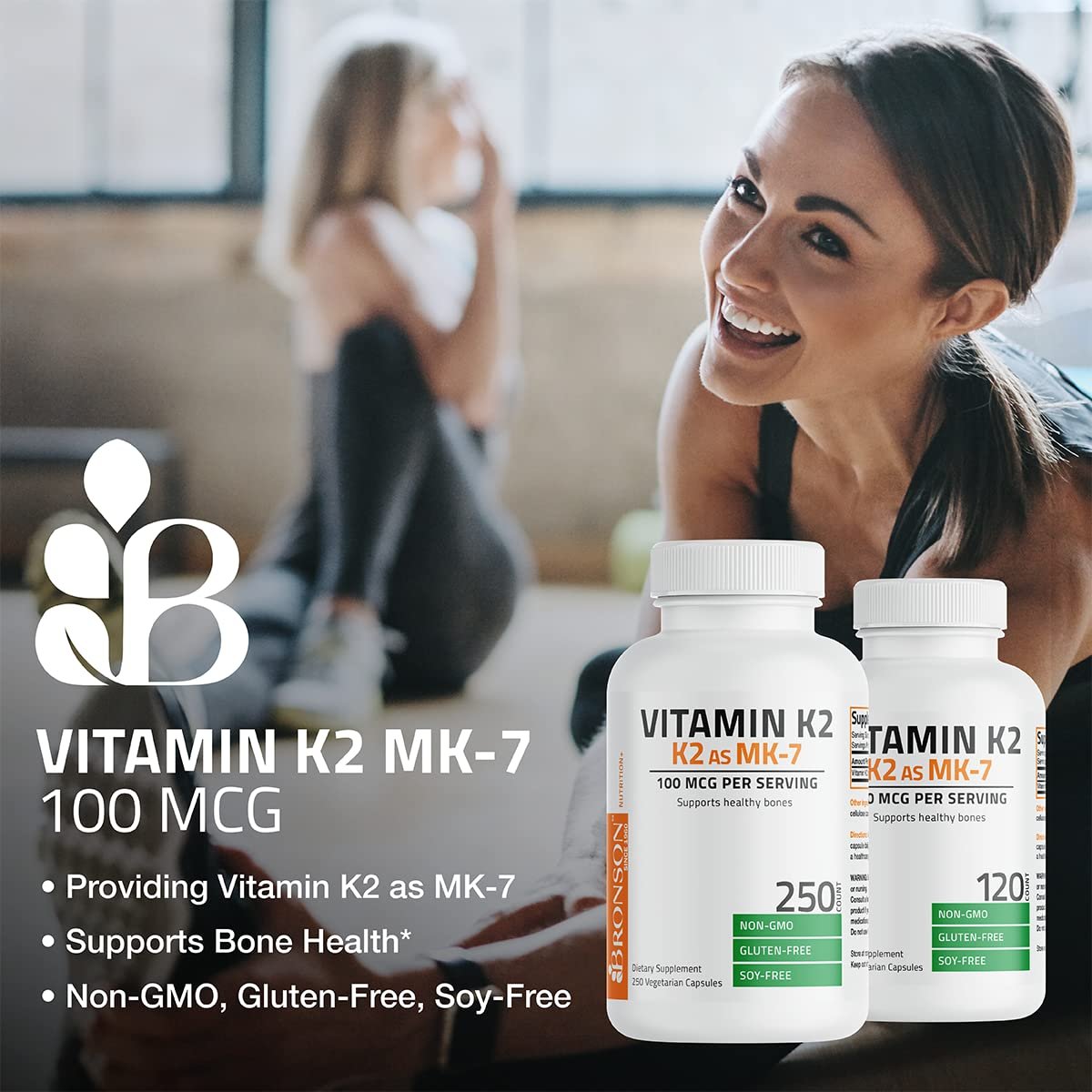 Bronson Vitamin K2 als MK-7 Menaquinon 100 mcg, Nicht-GMO, 120 Kapseln