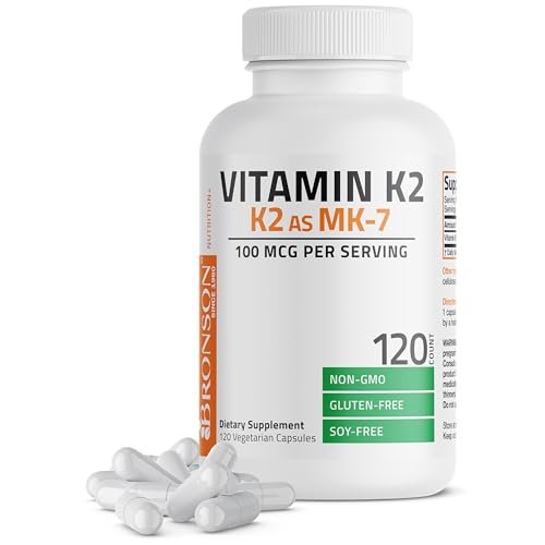 Bronson Vitamin K2 als MK-7 Menaquinon 100 mcg, Nicht-GMO, 120 Kapseln
