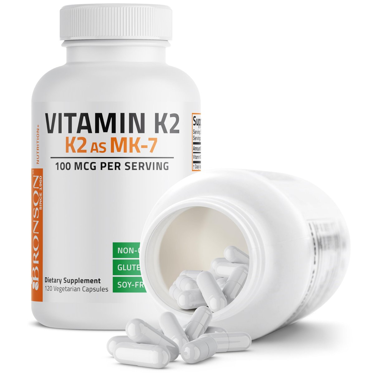 Bronson Vitamin K2 als MK-7 Menaquinon 100 mcg, Nicht-GMO, 120 Kapseln