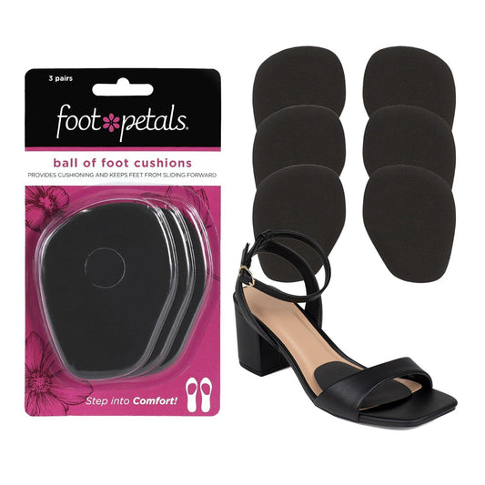 Foot Petals Ball of Foot Cushions, Metatarsal Pad, für langanhaltenden Komfort und Entlastung, verhindert Zehenrutschen und Überhang, für Damenabsätze, 3 Paar, Schwarz