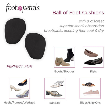 Foot Petals Ball of Foot Cushions, Metatarsal Pad, für langanhaltenden Komfort und Entlastung, verhindert Zehenrutschen und Überhang, für Damenabsätze, 3 Paar, Schwarz