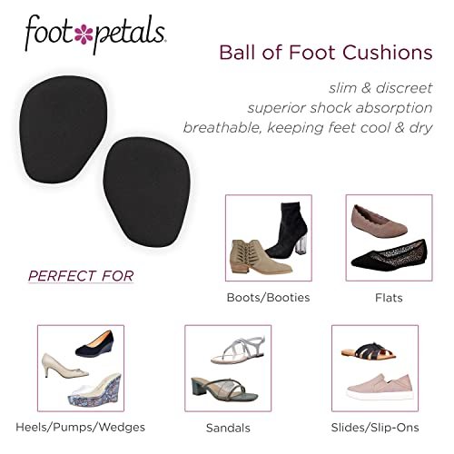 Foot Petals Ball of Foot Cushions, Metatarsal Pad, für langanhaltenden Komfort und Entlastung, verhindert Zehenrutschen und Überhang, für Damenabsätze, 3 Paar, Schwarz