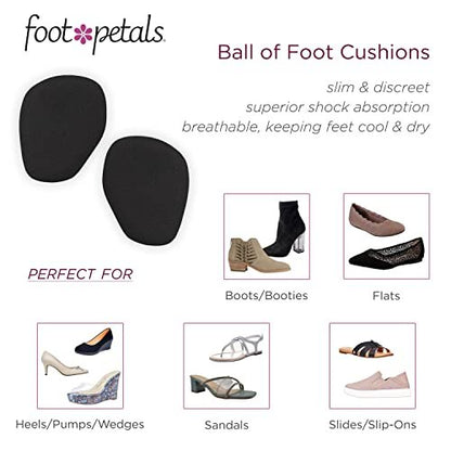 Foot Petals Ball of Foot Cushions, Metatarsal Pad, für langanhaltenden Komfort und Entlastung, verhindert Zehenrutschen und Überhang, für Damenabsätze, 3 Paar, Schwarz