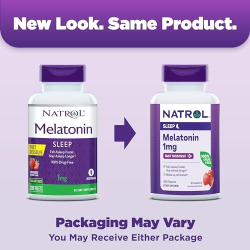 Natrol Melatonin 1 mg Schmelztabletten – 200 Erdbeer-Geschmack Tabletten für erholsamen Schlaf, Schlafunterstützung für Erwachsene