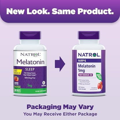 Natrol Melatonin 1 mg Schmelztabletten – 200 Erdbeer-Geschmack Tabletten für erholsamen Schlaf, Schlafunterstützung für Erwachsene