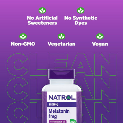 Natrol Melatonin 1 mg Schmelztabletten – 200 Erdbeer-Geschmack Tabletten für erholsamen Schlaf, Schlafunterstützung für Erwachsene