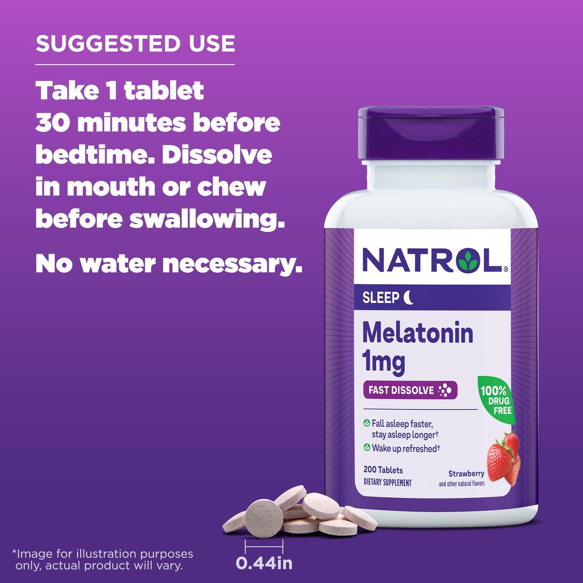 Natrol Melatonin 1 mg Schmelztabletten – 200 Erdbeer-Geschmack Tabletten für erholsamen Schlaf, Schlafunterstützung für Erwachsene