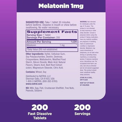 Natrol Melatonin 1 mg Schmelztabletten – 200 Erdbeer-Geschmack Tabletten für erholsamen Schlaf, Schlafunterstützung für Erwachsene